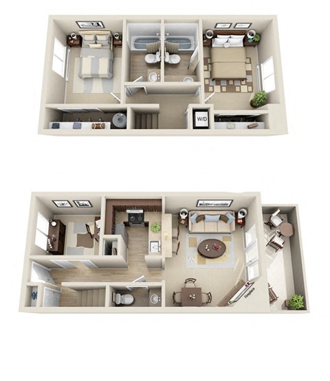 Floor plan for 2 beds, 2 baths, 1024 sqft